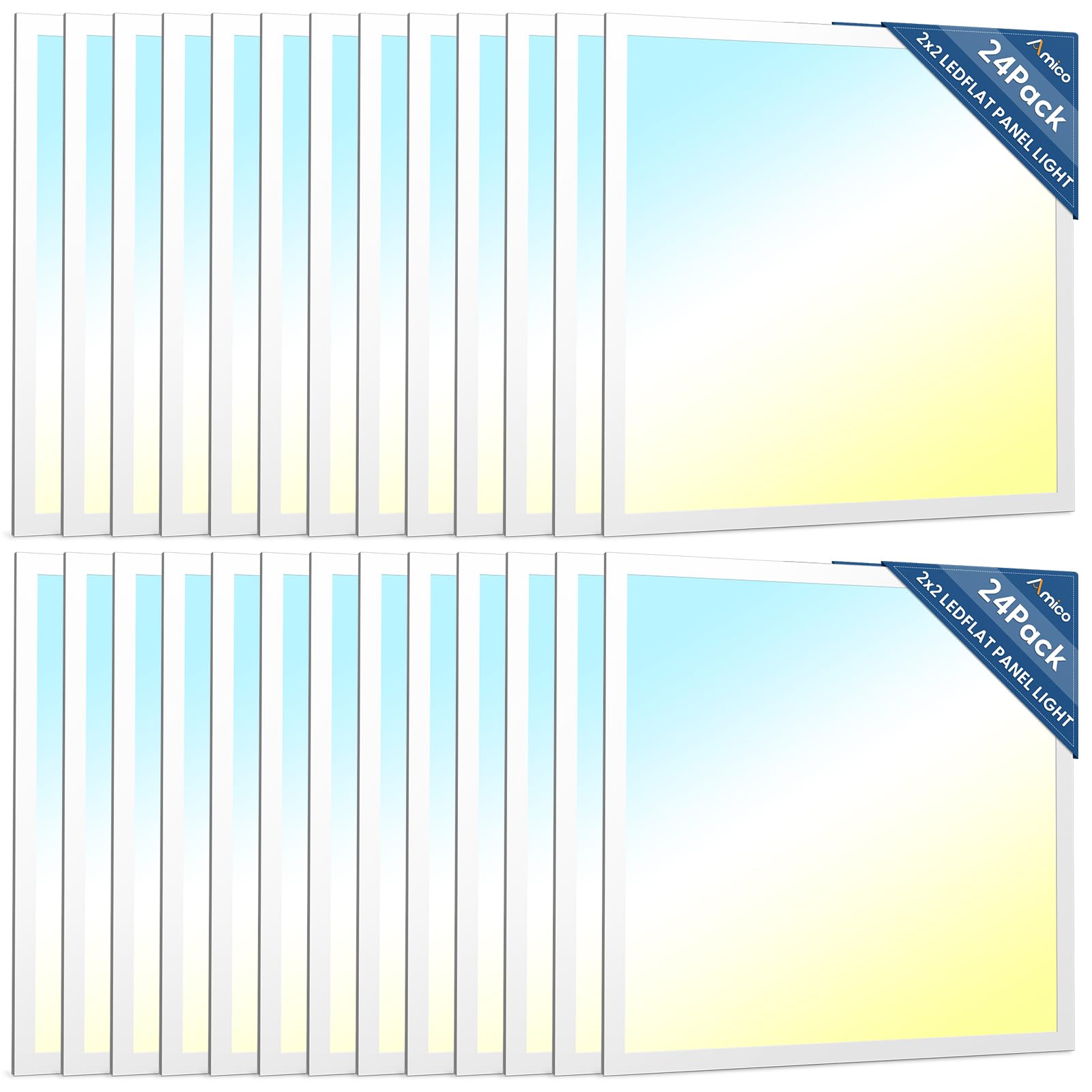 Amico 36 Pack 2x4 LED Flat Panel Light Fixture, 6250 LM, 4000K/5000K/6500K, 30W/40W/50W, Dimmable 0-10V, LED Drop Ceiling Lights for Office Commercial Use, Dustproof ETL Listed, FCC, DLC