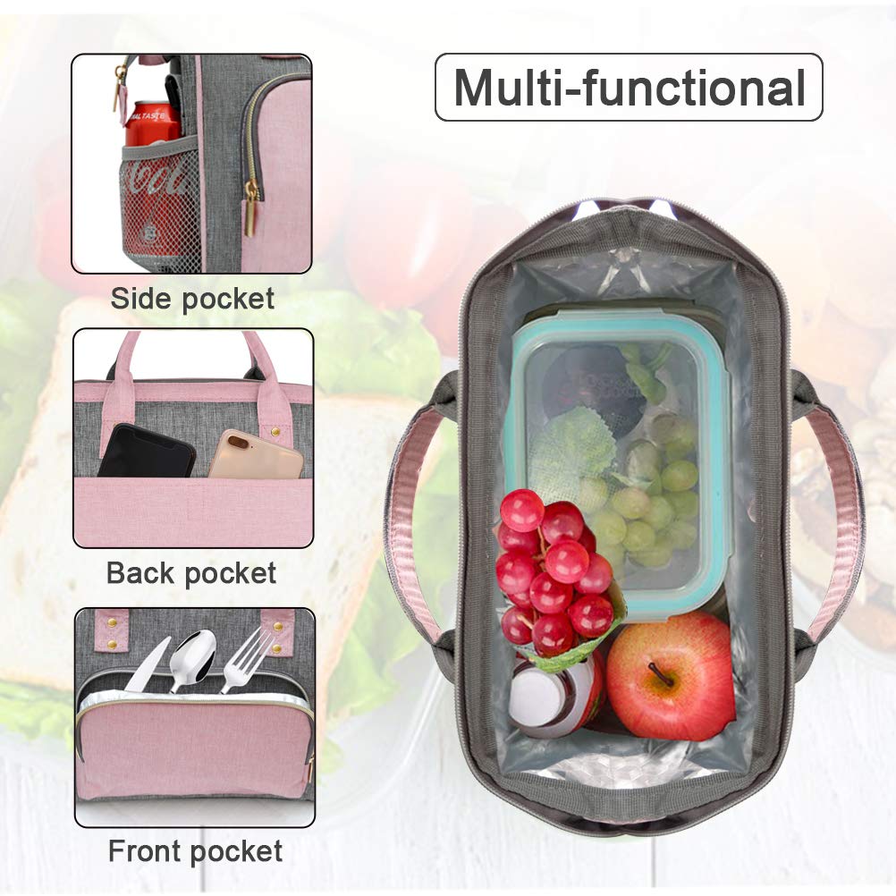IDEATECH Insulated Lunch Box for Women & Men, Stylish Ladies Lunch Bag for Work, Leak Proof Portable Cooler Bag for Picnic, Black Lunch Tote Bags with Adjustable Shoulder Strap, Gifts for Mom (Black)