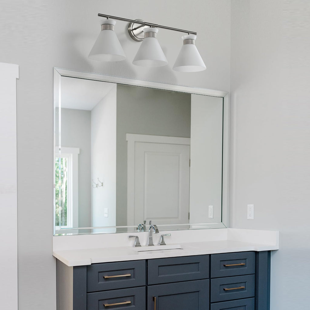 WOSHITU Gold Bathroom Light Fixtures: Modern Vanity Lighting Fixtures 2 Lights for Bathroom Mid Century Vanity Light Sconces Over Mirror with Frosted Milky Glass for Bath Bedroom Makeup