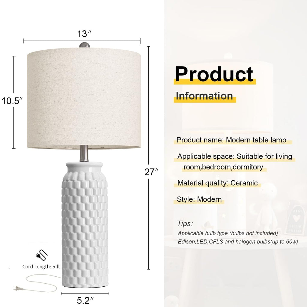 USumkky 20.5" Gold Modern Ceramic Bedside Lamp Set of 2 for Bedroom Decor Farmhouse Table Lamp for Living Room Office Dorm