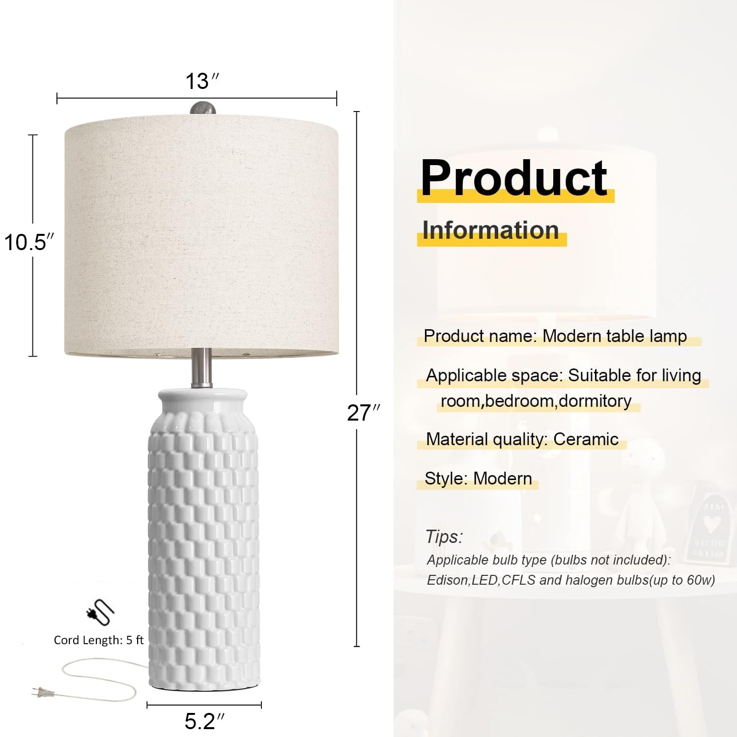 USumkky 20.5" Gold Modern Ceramic Bedside Lamp Set of 2 for Bedroom Decor Farmhouse Table Lamp for Living Room Office Dorm