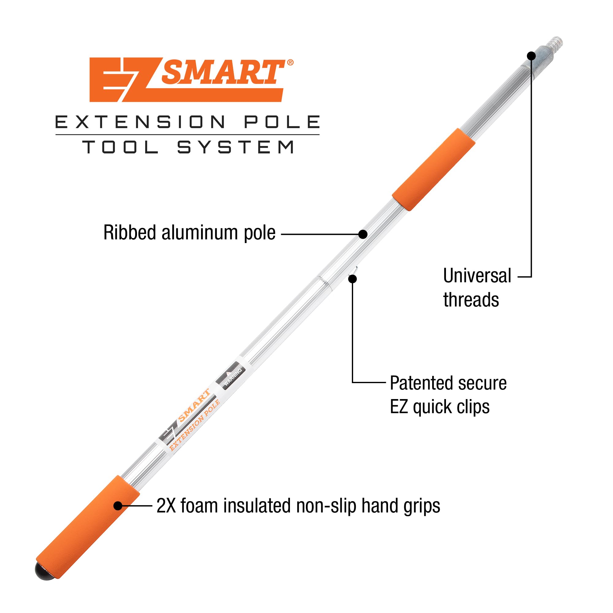 EZ Smart 21ft+ Extension Pole – Extendable Pole Reaches 1 to 16ft, Expandable with Add-a-Pole – Compact, Lightweight, and Durable – Fits Cleaning, Painting, Dusting & Fruit Picker Attachments