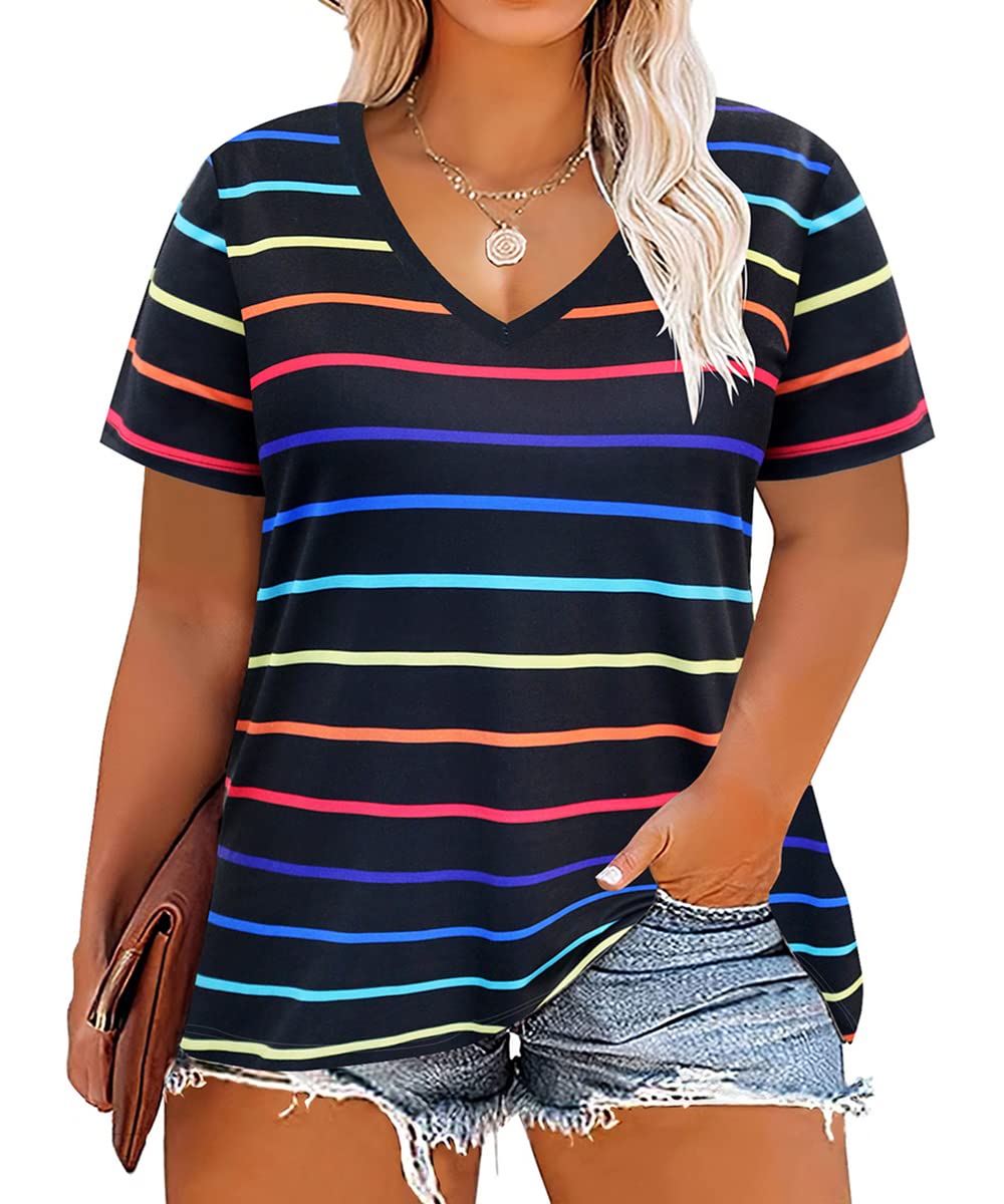 CARCOS Womens Plus Size Tops Short Sleeve Shirts V Neck Tunic Floral/Aniaml Blouses XL-5X