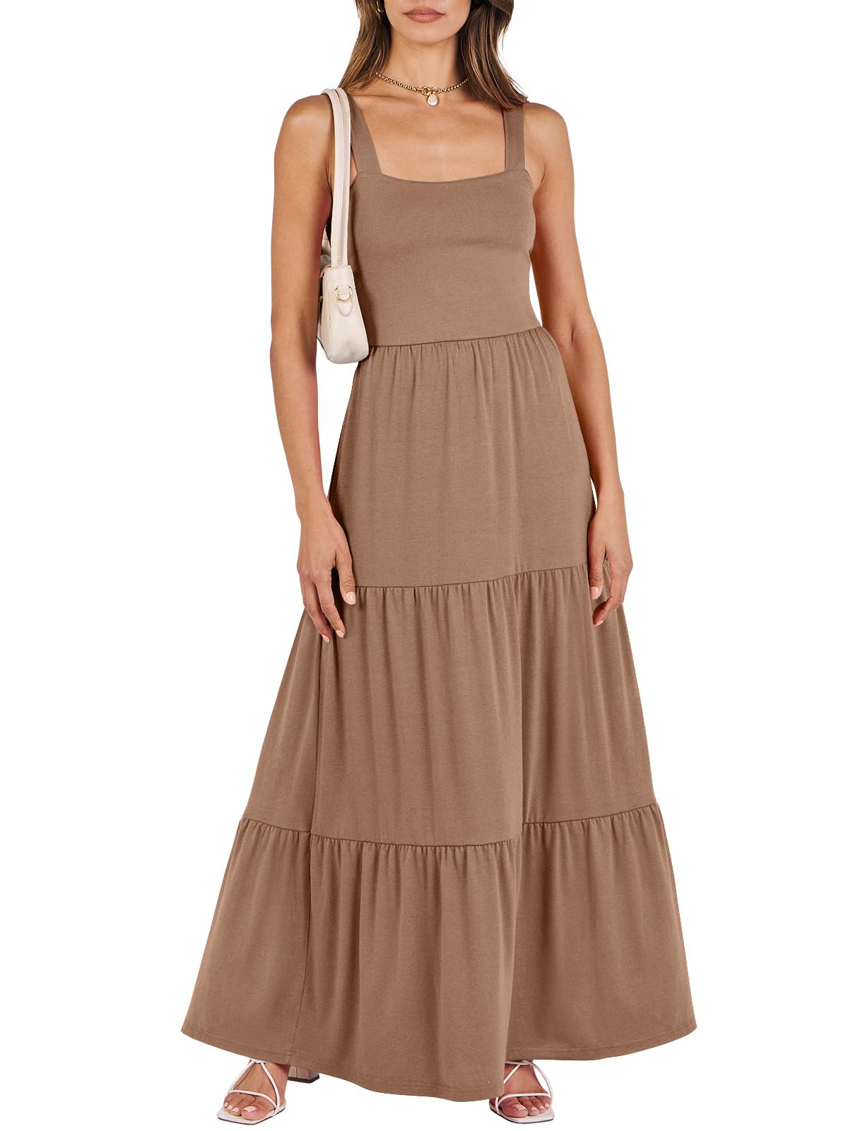ANRABESS Women's Summer Casual Long Maxi Beach Vacation Dresses Sleeveless Square Neck Flowy Tiered Sun Dress with Pockets