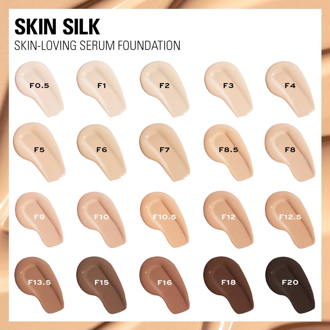 Revolution Skin Silk Radiant Satin Serum Foundation, Buildable Coverage with Hydrating Hyaluronic Acid for a Natural Finish, Vegan & Cruelty-Free, F0.5C Fair Skin Tones, 0.77 fl oz