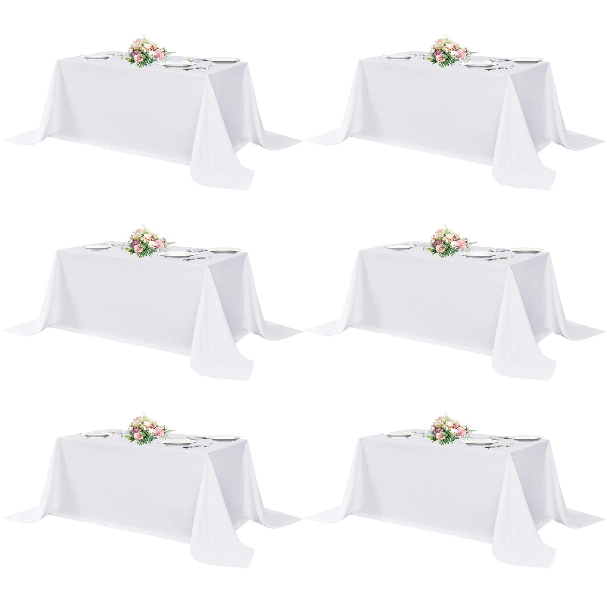 sancua Rectangle Tablecloths for 4ft Tables, 6 Pack - 60x84 Inch - Beige Washable Fabric Cloth Table Cloth for Wedding, Party, Birthday, Banquet, Reusable Polyester Table Covers