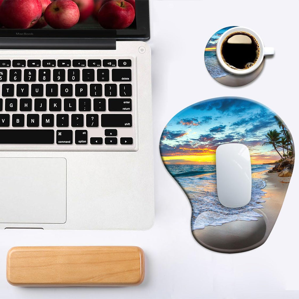 DOOKE Ergonomic Mouse Pad with Wrist Support and Coaster,Mouse Pads with Non-Slip PU Base for Home Office Working Studying Easy Typing & Pain Relief Aesthetic Art