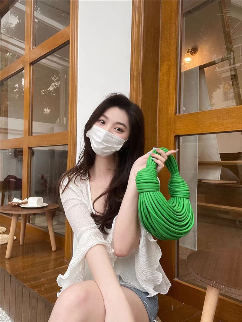 Hand-Woven Bread Women's Clutch Top Handle Satchel Shoulder Crossbody Creative Noodles Purses Underarm Bag Handbag