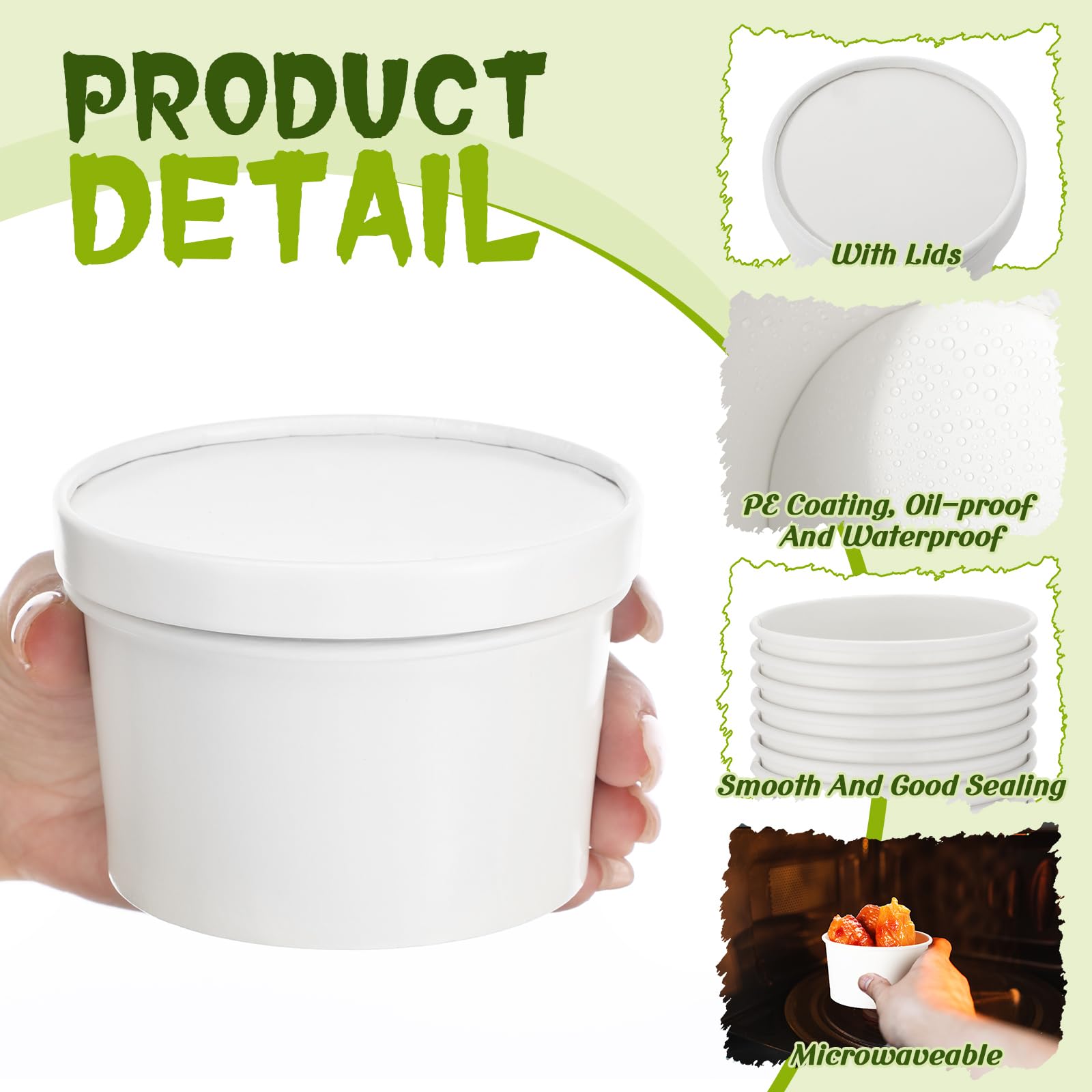 Fulmoon 100 Pack Paper Soup Containers with Lids Disposable Paper Food Containers with Vented Lid Kraft Ice Cream Cake Dessert Cups Soup Bowl for Party Hot Food Fruit Microwave(4 oz,Brown)