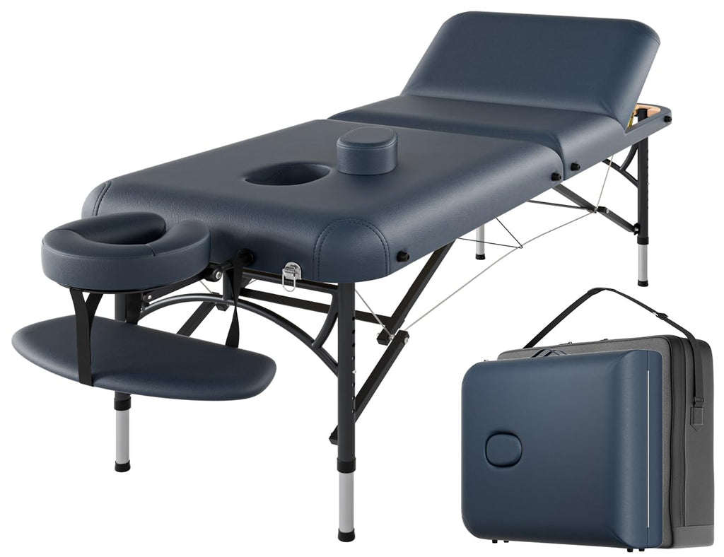 CLORIS 84" Professional Massage Table Portable Reinforced Wooden Leg 2 Folding Lightweight Spa Salon Tattoo Massage Bed Height Adjustable Hold Up to 1100LBS with Carrying Bag Black