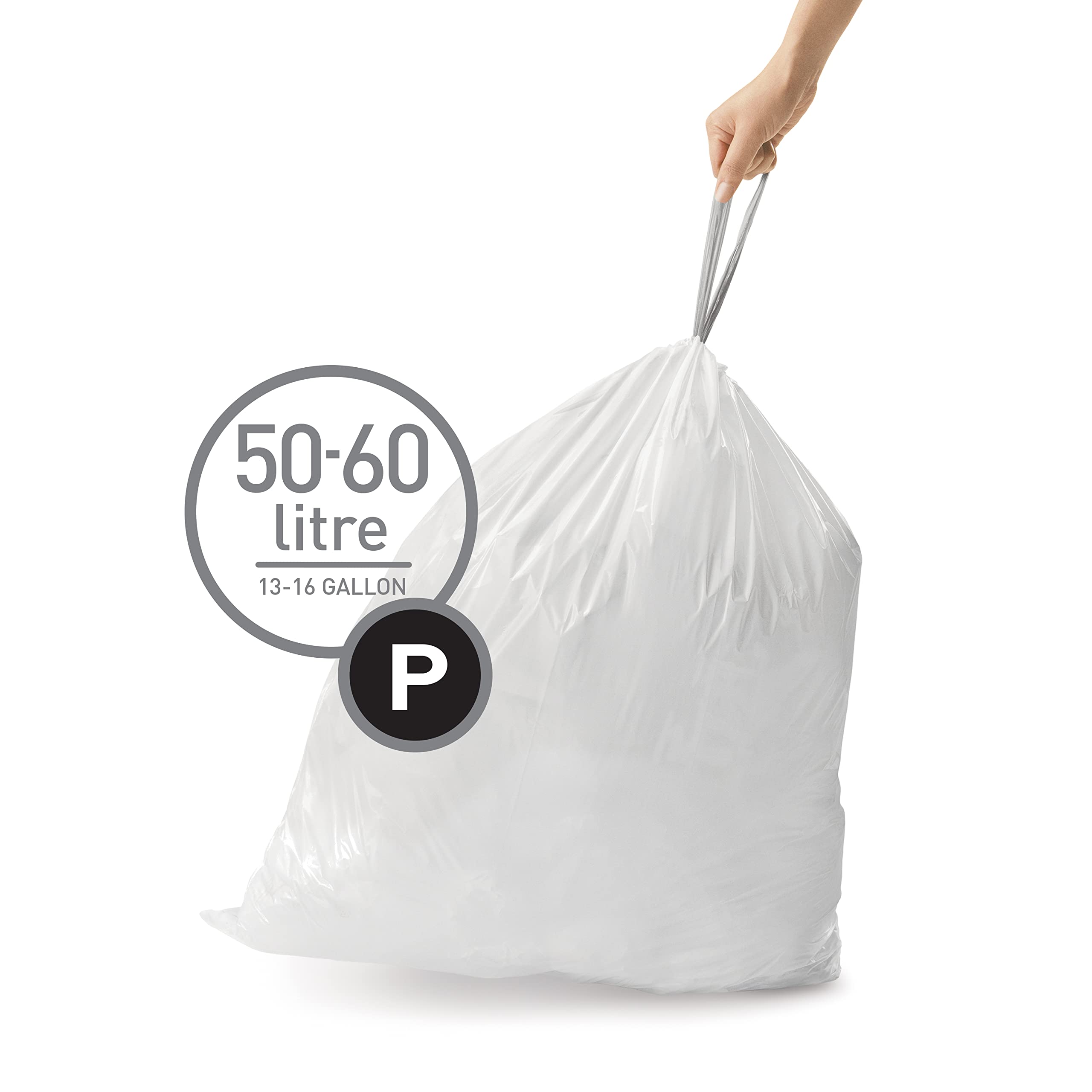 simplehuman Code H 60 Count, Genuine Odorsorb Custom Fit Liners, Drawstring Odor Absorbing Trash Bags in Dispenser Packs, 30-35 Liter / 8-9 Gallon
