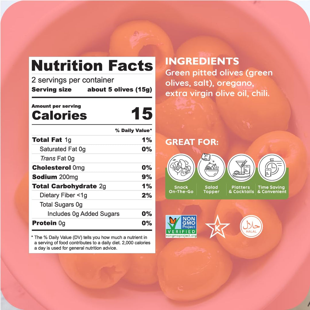 POSHI Green Pitted Olives - Basil & Garlic | Vegan, Kosher, Gluten Free + Keto Friendly, Fresh, Low Calorie Healthy Snacks | (30 Pack, 1.1oz Bags)