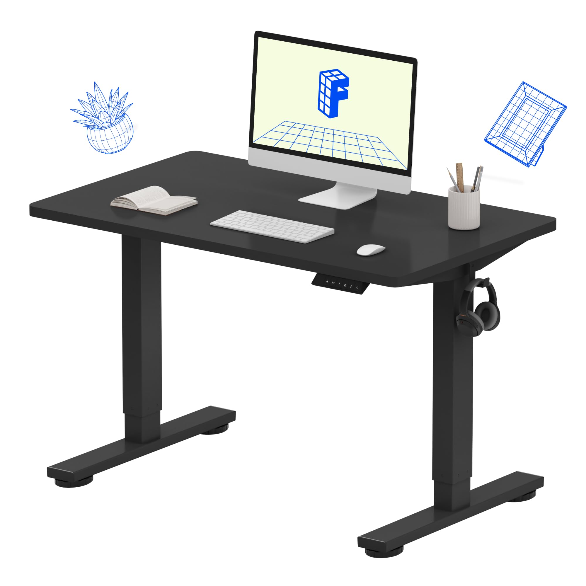 FLEXISPOT EN1 One-Piece Standing Desk, Electric Adjustable with 4 Memory Presets, 176 LBS Capacity, Stable & Quiet, Seamless Desktop for Home Office & Dual Monitors, 40"x24" Black