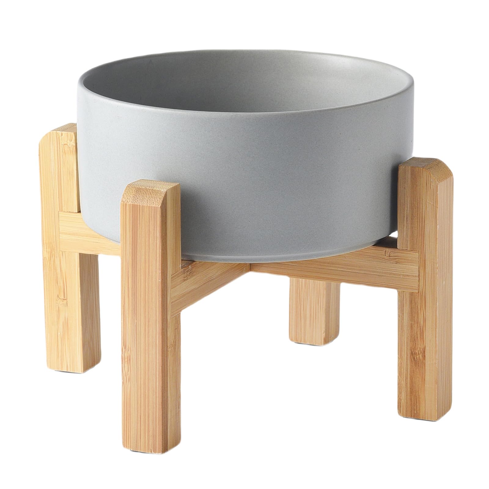 6'' Ceramic Raised Dog Bowl - 30Oz Dog Food & Water Bowl with Elevated Non-Slip Bamboo Stand, Dishwasher & Microwave Safe, Anti Vomiting Heavy Duty Pet Bowl for Small and Medium Dogs, Black