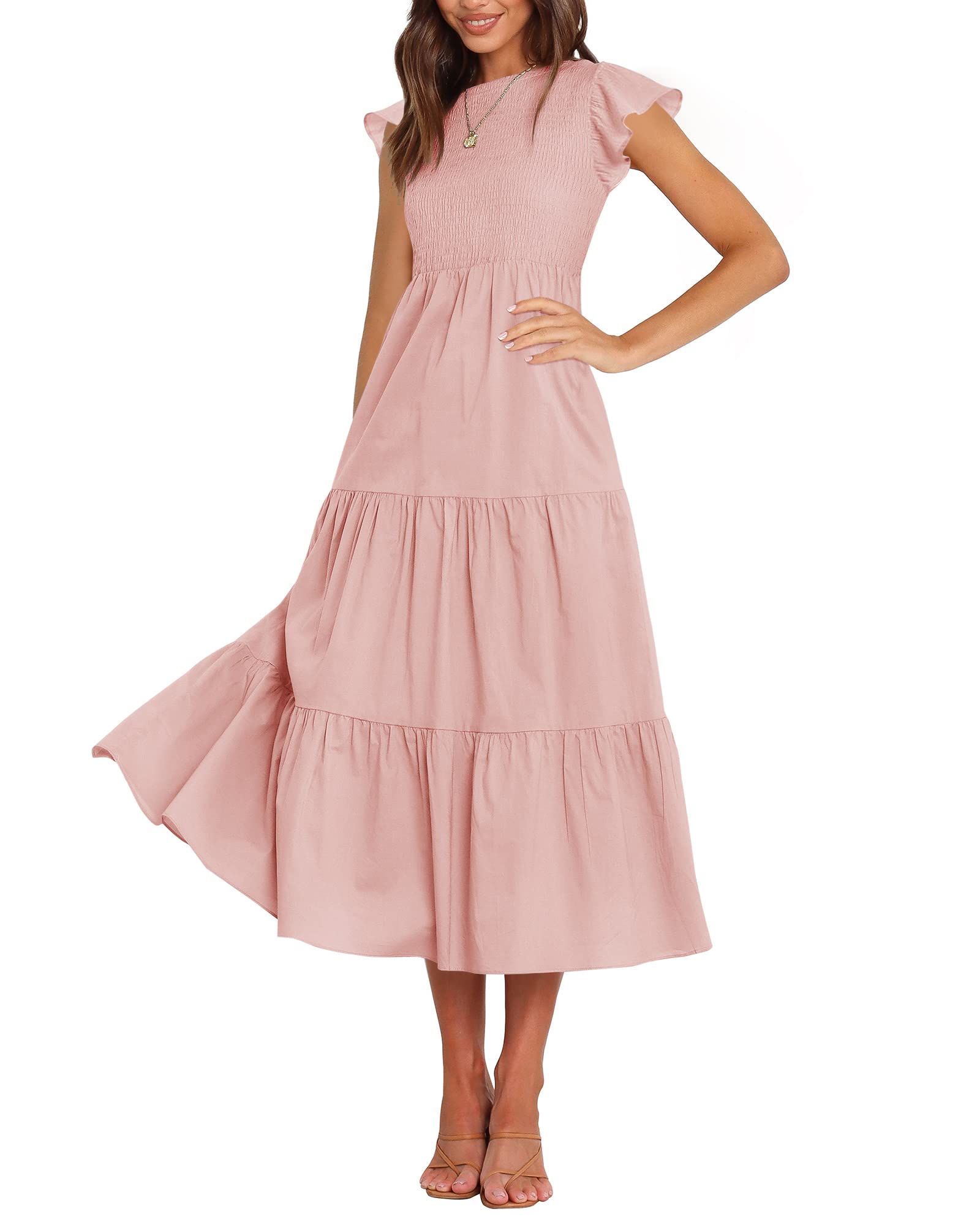 BTFBM Women Casual Short Sleeve Crew Neck Summer Dress Bohemian Floral Printed Flowy Maxi Dresses Tiered Cocktail Dress