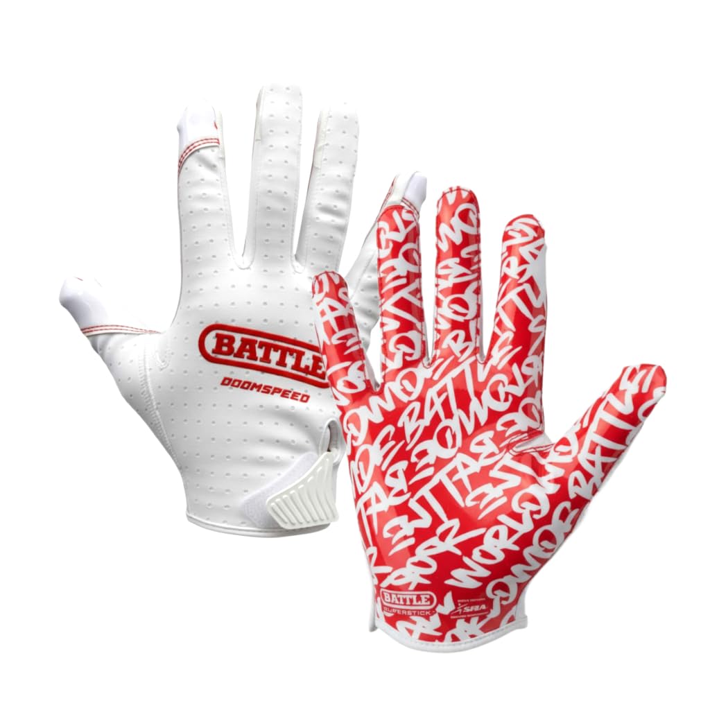 Battle Doom Speed Football Receiver Gloves – Ultra Stick Grip, Compression Fit (Runs Tight – Size Up If Between Sizes), Youth & Adult Football Gloves