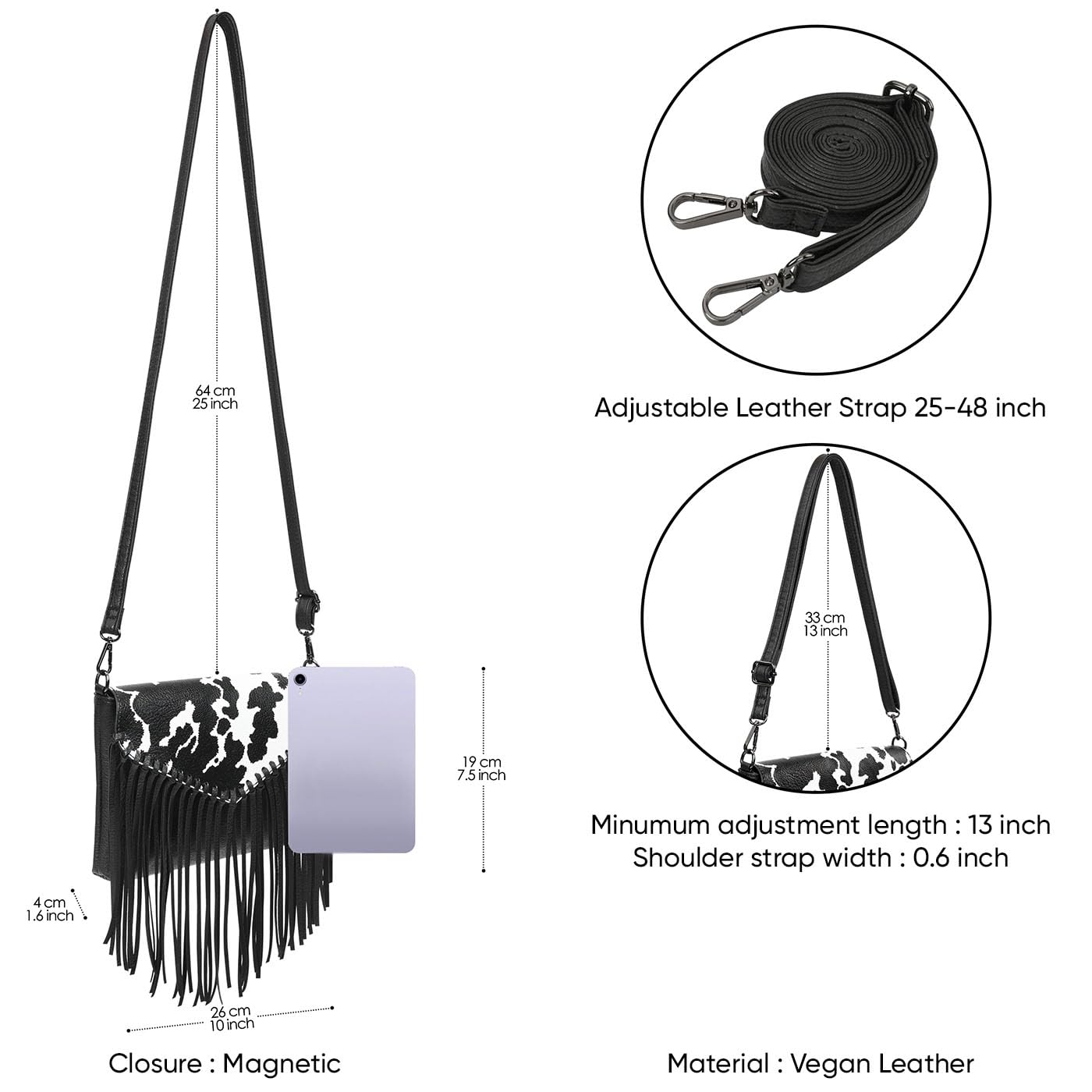 HDE Women's PU Leather Hobo Fringe Crossbody Tassel Purse Vintage Flap Envelope Handbag Western Sling Shoulder Bag