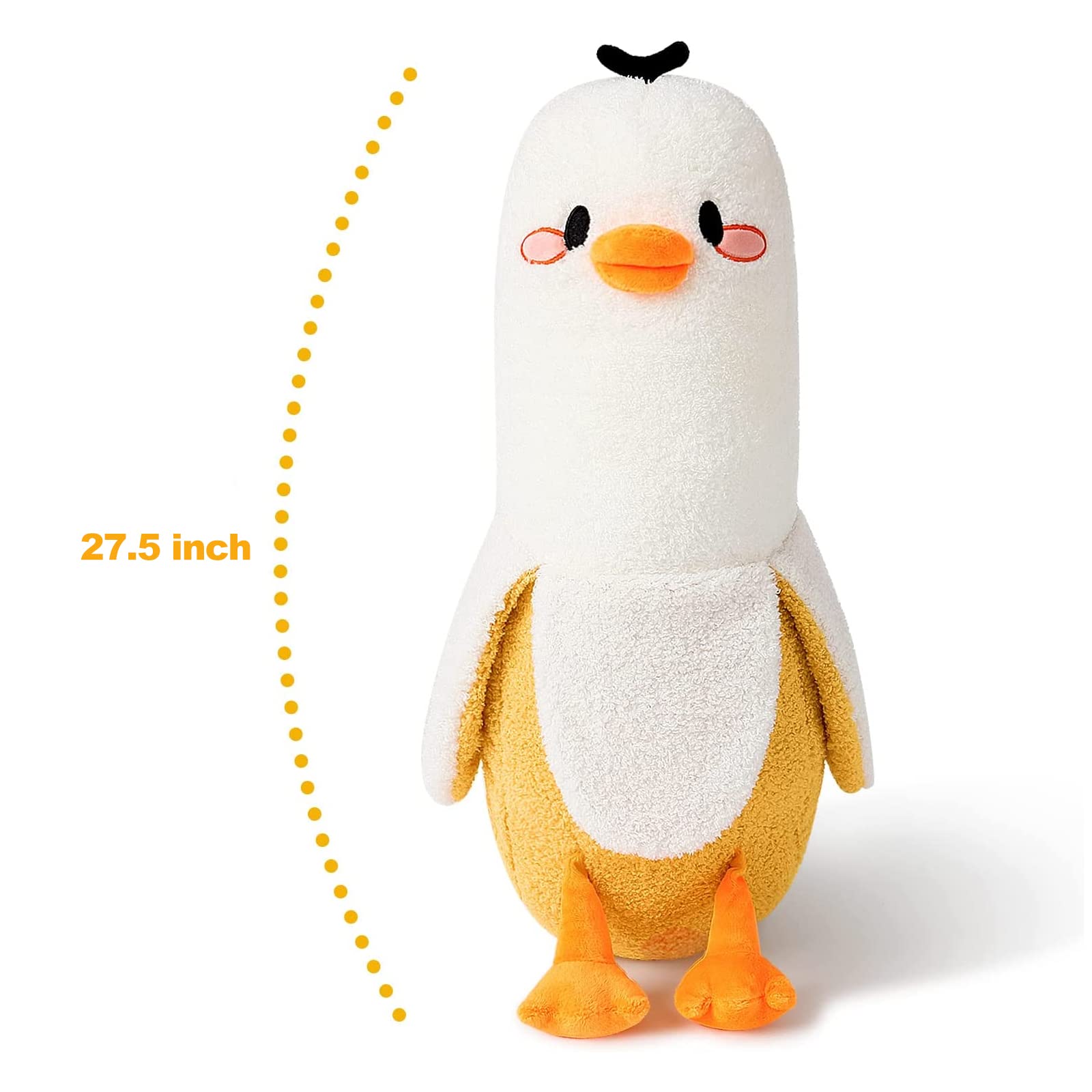 PEACH CAT Cute Banana Duck Stuffed Animal Long Banana Chef Duck Plush Pillow for Girls and Boys White 12"