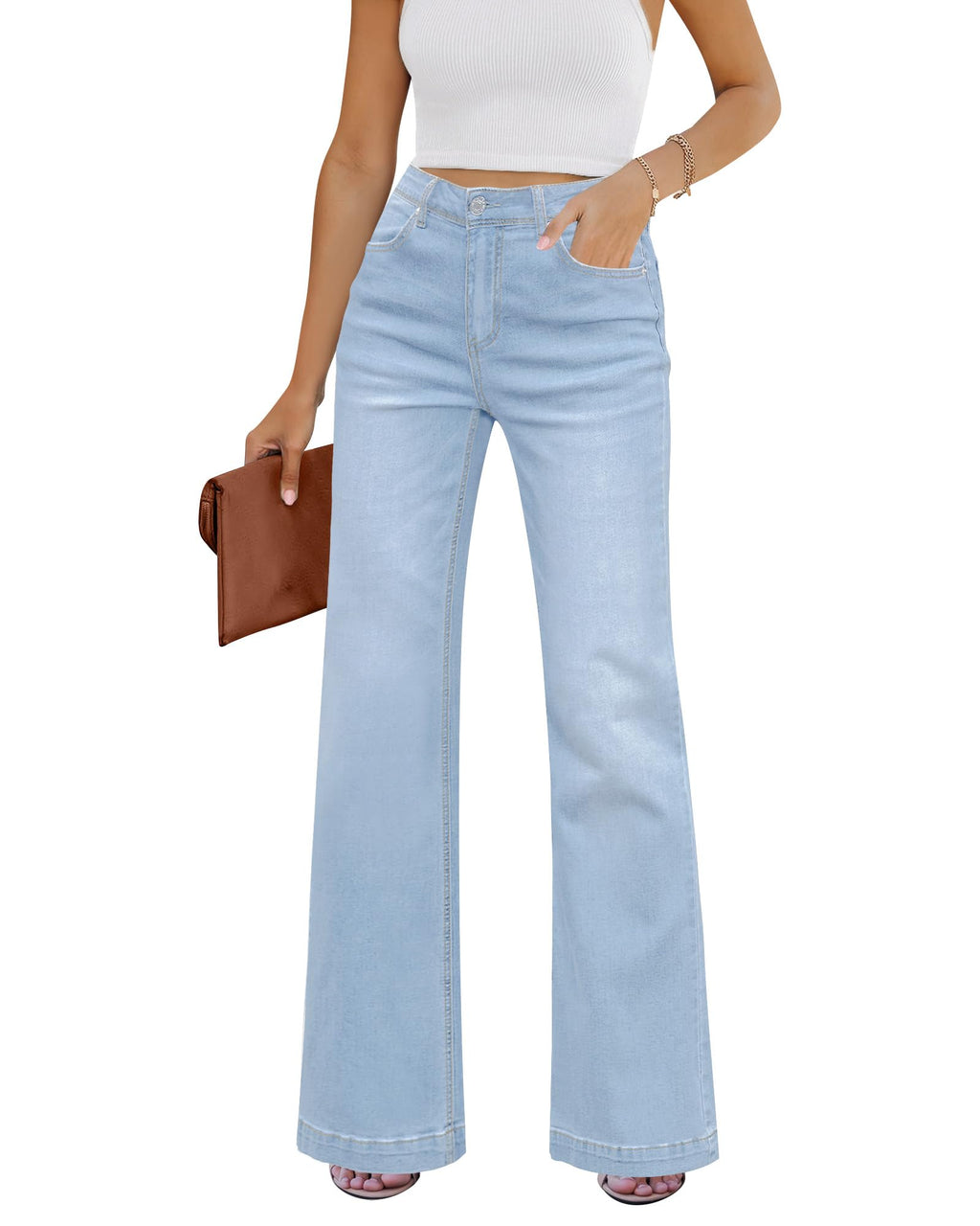 GRAPENT Womens Flare Jeans High Waisted Wide Leg Baggy Jean for Women Stretch Denim Pants