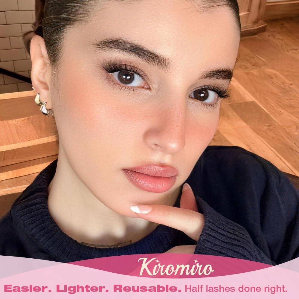 False Lashes Natural Look Wispy Eyelashes Manga Korean Spiky 16mm Short Faux Mink Eyelashes Cat Eye Natural Fake Eyelashes Strip Lashes Pack 14 Pairs