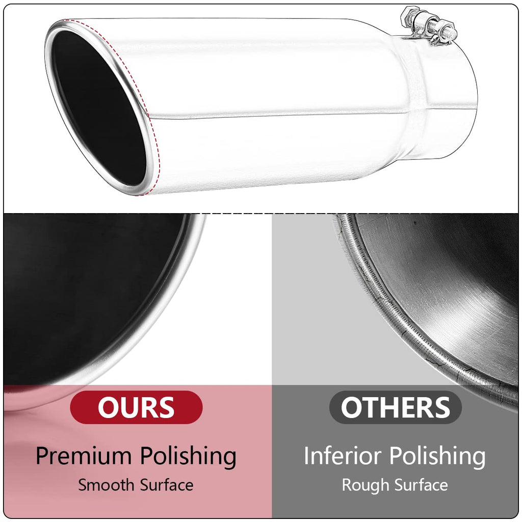 LCGP 5" Inlet Exhaust Tip, 6" Outlet 15" Long Bolt On Stainless Steel Diesel Exhaust Tailpipe Black