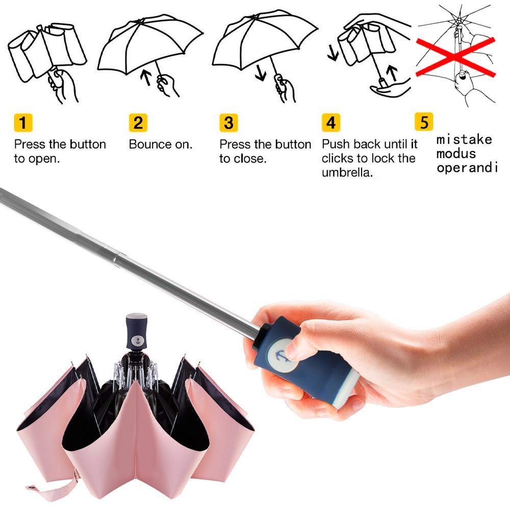 DBA FDJASGY Sun Umbrella Compact Folding Travel Umbrella Auto Open and Close for Windproof, Rainproof & 99.9% UV Protection Parasol with Black Anti-UV Coating