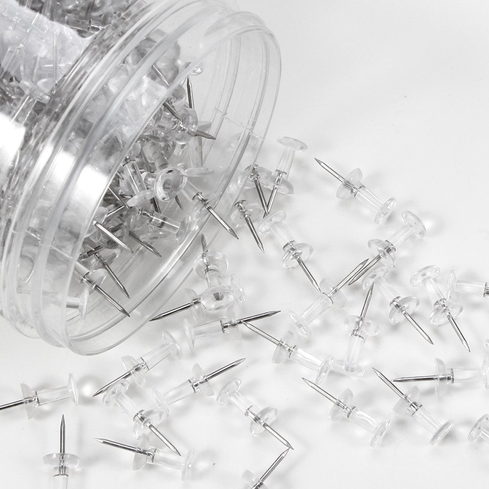 Push Pins 600 Count, Standard Clear Thumb Tacks Steel Point and Clear Plastic Head