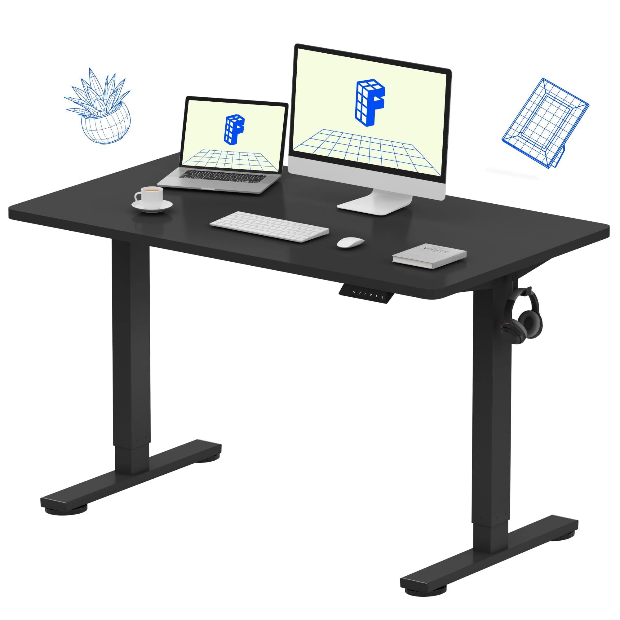 FLEXISPOT EN1 One-Piece Standing Desk, Electric Adjustable with 4 Memory Presets, 176 LBS Capacity, Stable & Quiet, Seamless Desktop for Home Office & Dual Monitors, 40"x24" Black