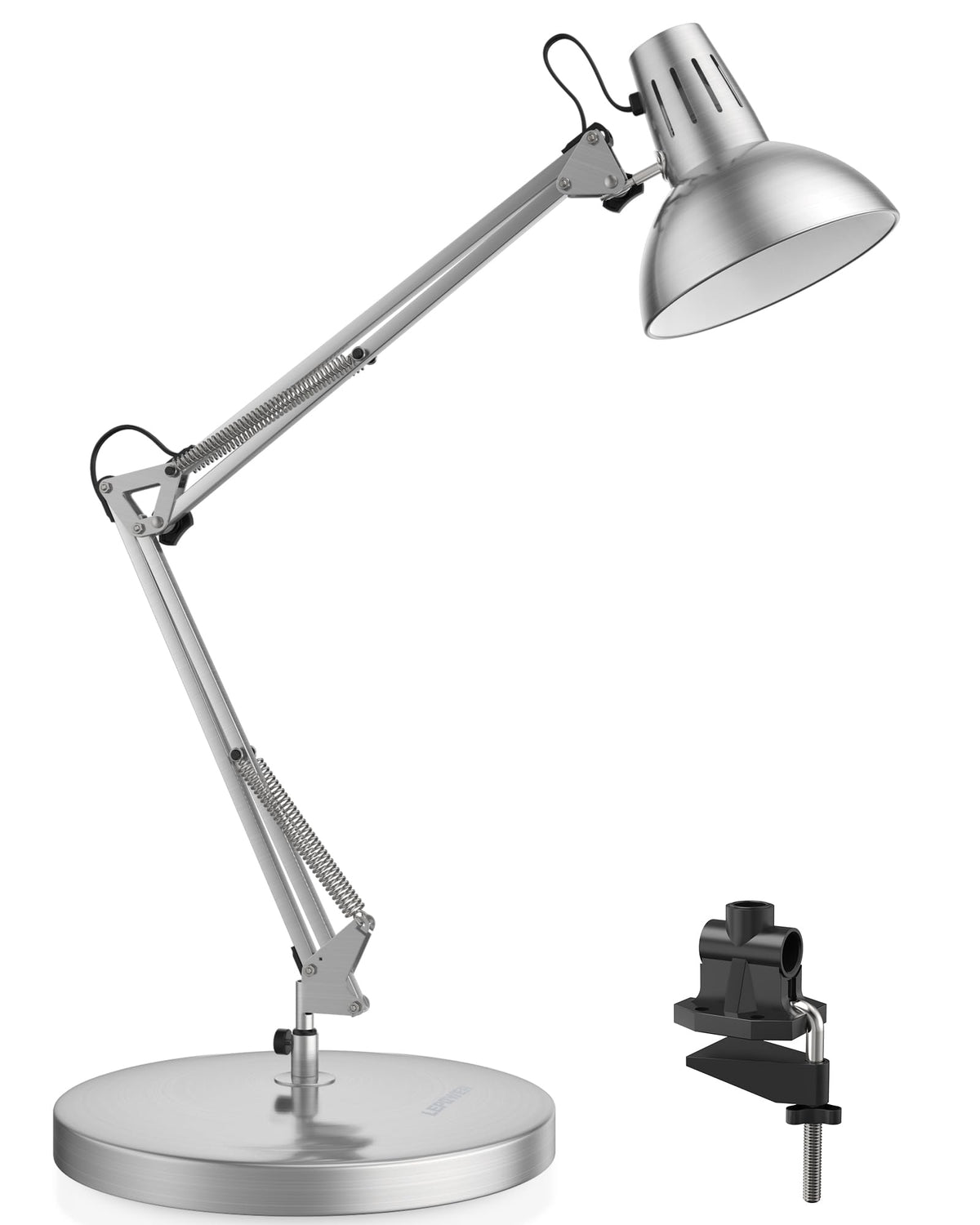 LEPOWER Metal Desk Lamp, Adjustable Goose Neck Architect Table Lamp with On/Off Switch, Swing Arm Desk Lamp with Clamp, Eye-Caring Reading Lamp for Bedroom, Study Room &Office (Sandy Black)