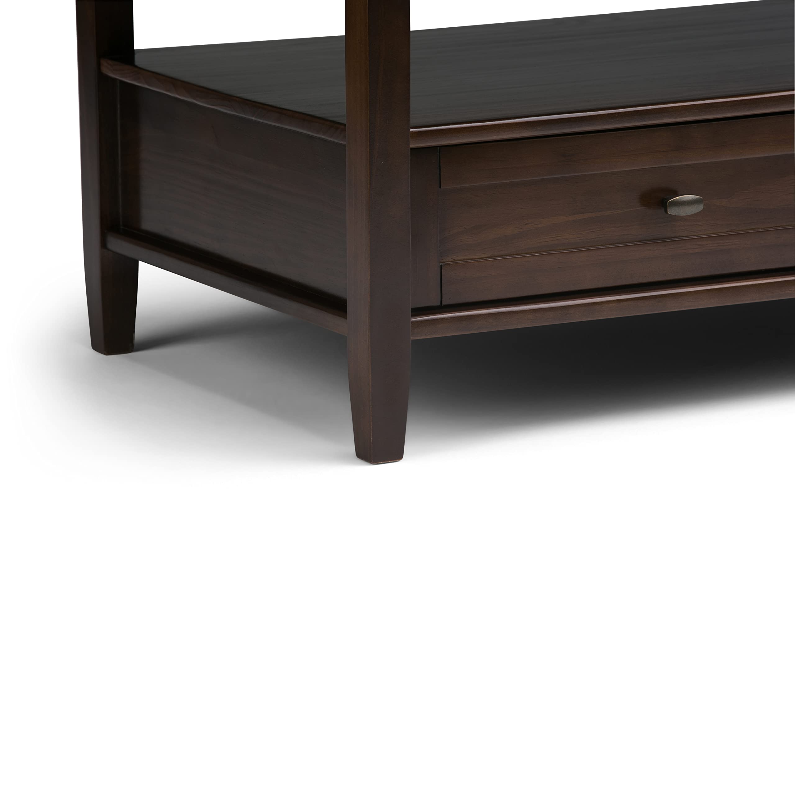 SIMPLIHOME Warm Shaker Coffee Table - 48 inch Wide Solid Wood Coffee Table in Black, Transitional Living Room Table with 2 Drawers, Open Shelf, Shaker Fronts and Tapered Legs