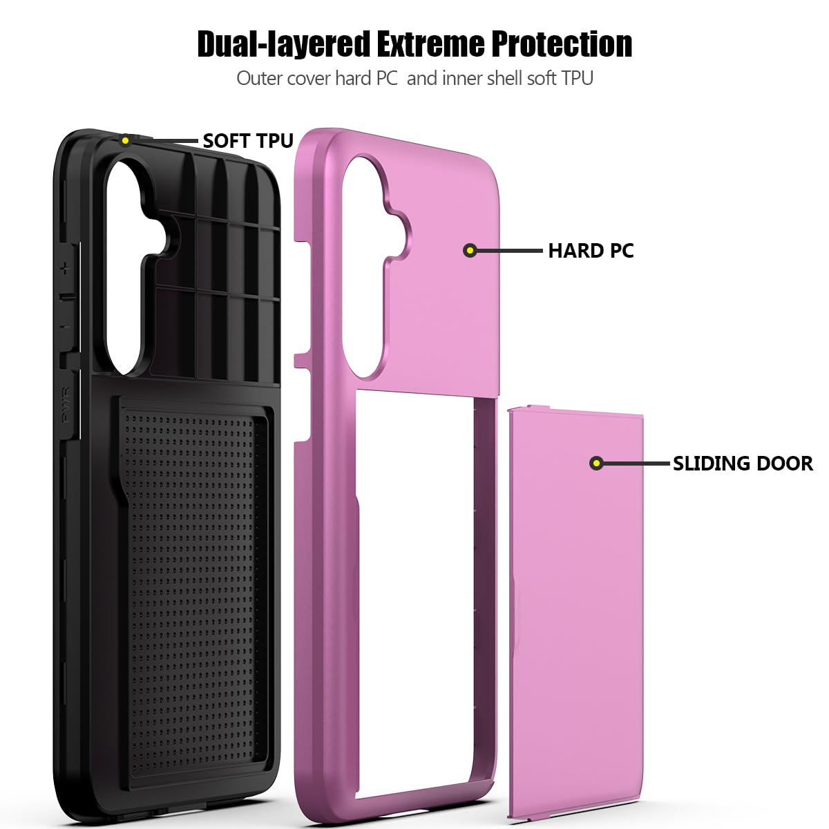 Nvollnoe for Samsung Galaxy S25 Case with Card Holder Dual Layer Heavy Duty Protective Case Hidden Card Slot Slim Wallet Cover for Samsung S25 6.2''(Black)