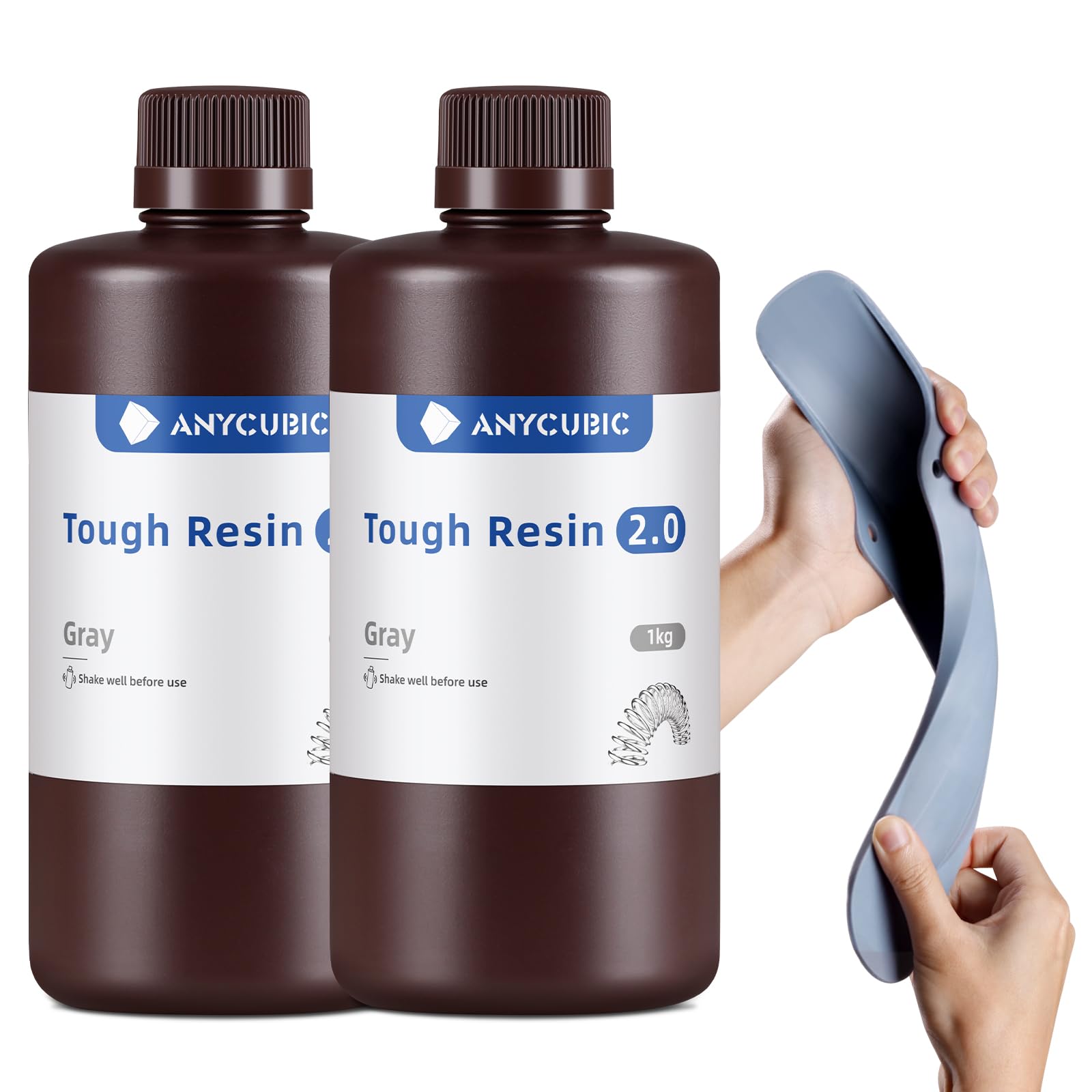 ANYCUBIC Tough Resin 2.0, 3D Printer Resin with Upgraded High Toughness and High Precision, 365-405nm Fast Curing 3D Resin for 4K 8K LCD/DLP/SLA 3D Printing (Black, 1kg)