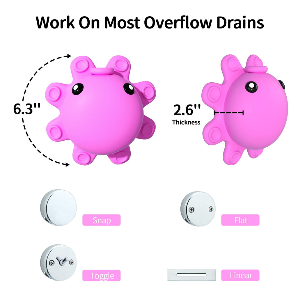 Bathroom Bathtub Overflow Drain Cover- Silicone Bath Tub Drain Cover, Tub Overflow Drain Stopper with Suction Cups, Adds Inches of Water for Deeper Bath, Cute Bathroom Accessories, Baby Blue