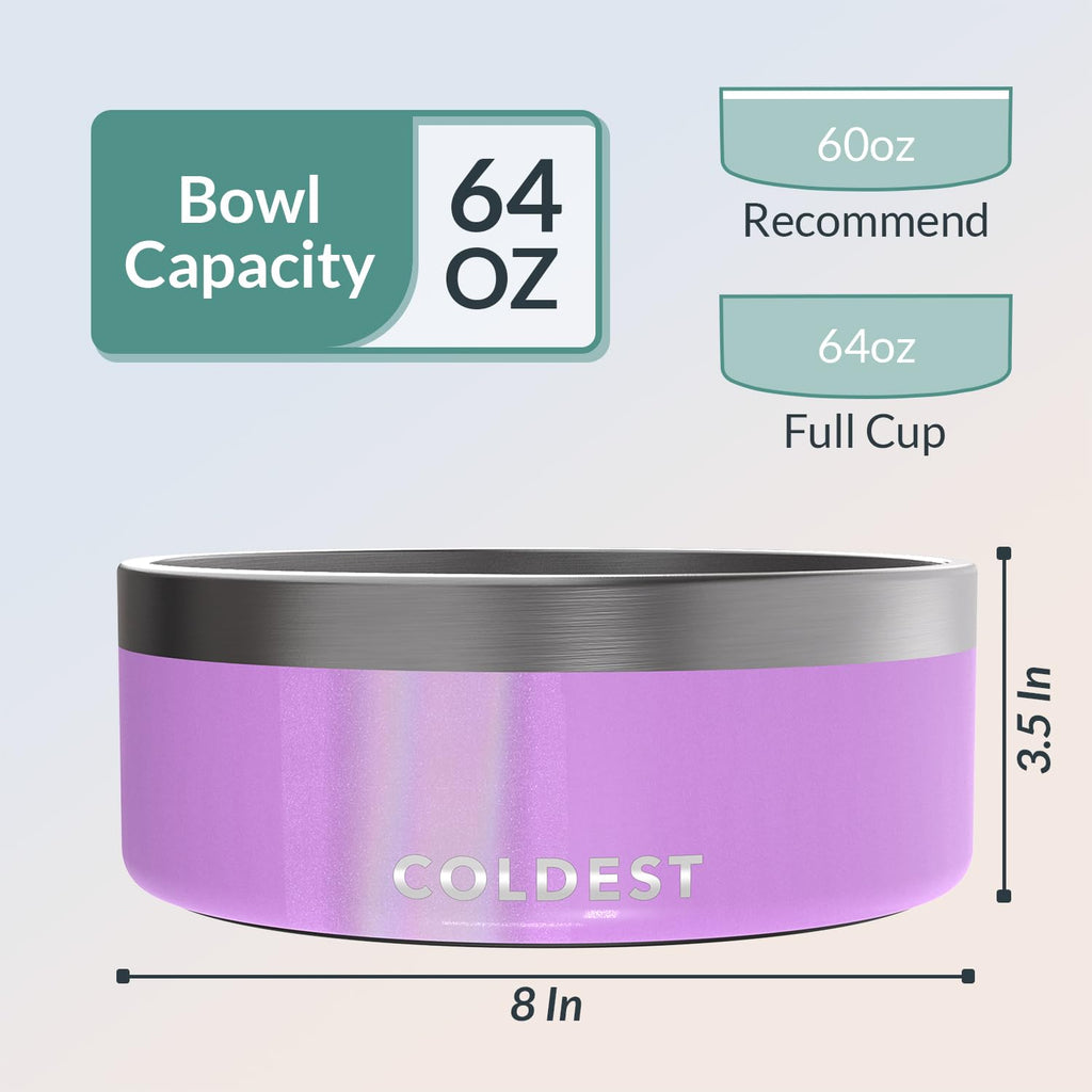 Coldest Dog Bowl - Anti Rust Metal, Non Slip, 3 Layers Insulated Stainless Steel Dog Bowls - Spill Proof & Heavy Duty - Water Bowl for Dogs, Cats & Pets, Dish Washer Safe (21 oz, Mars Red Glitter)