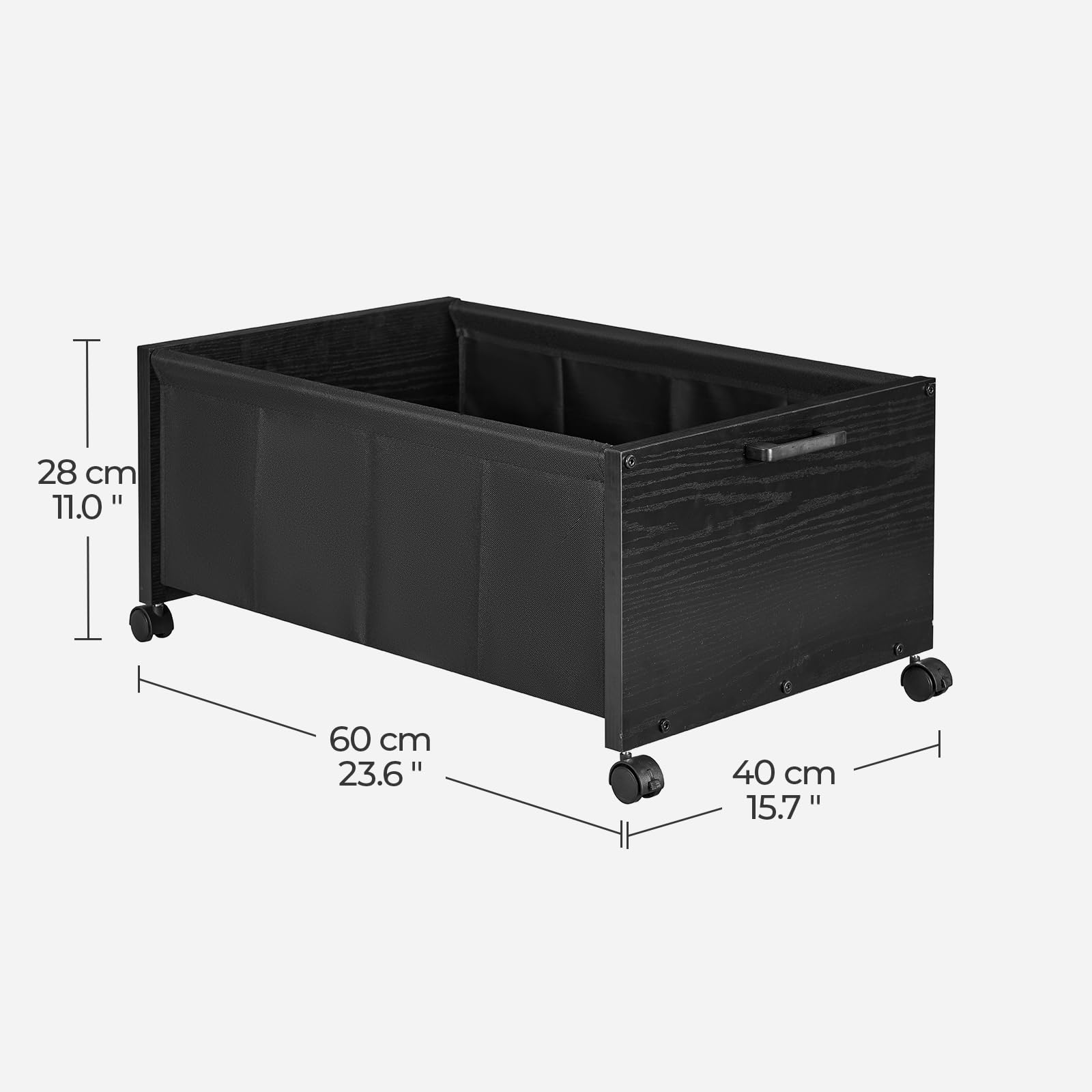 FOUCSSOMEI Under Bed Storage with Wheels, Wooden Under Bed Drawers On Wheels, Rolling Under Bed Shoe Storage, Space Saving, Black,30L