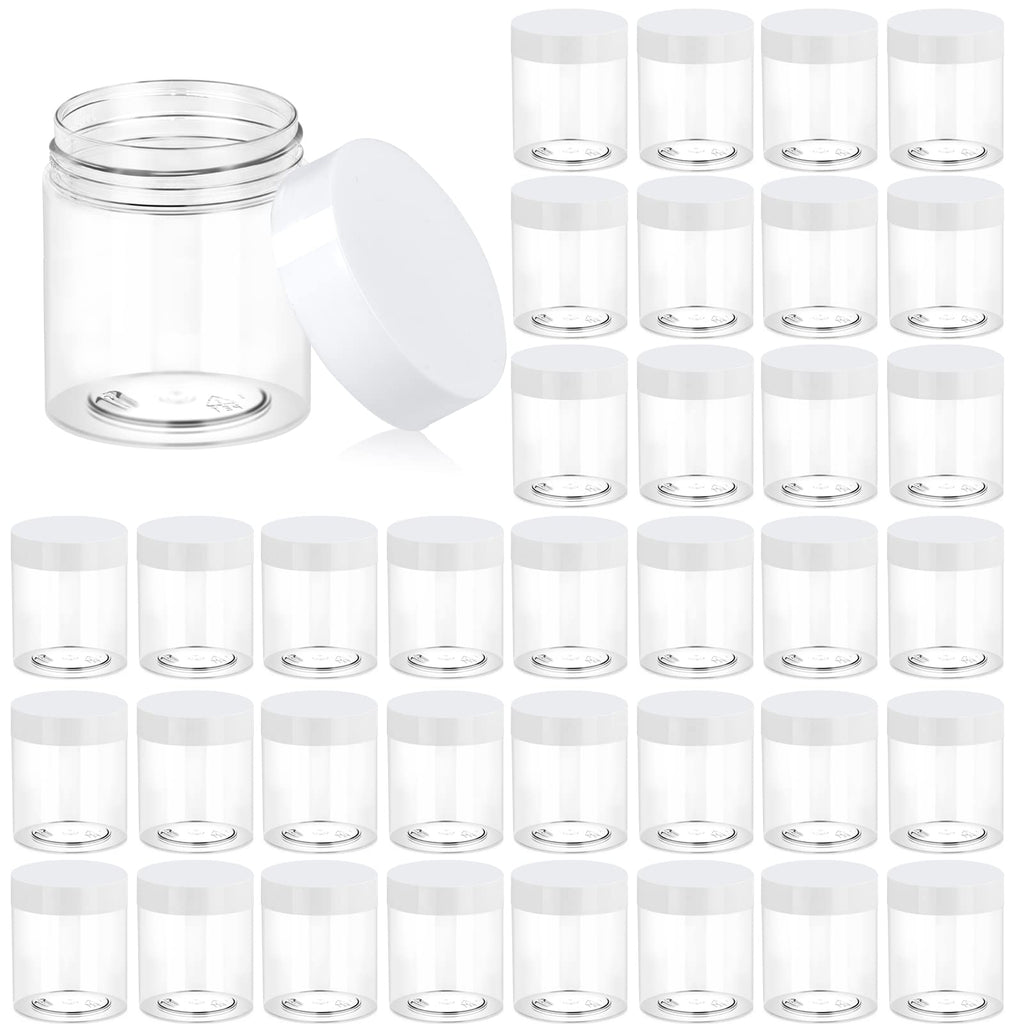 Eternal Moment 36 Pack 1 OZ Plastic Jars Round Clear Cosmetic Container Jars with Lids, Perfect for Lotion, Cream, Ointments, Makeup, Eye Shadow, Rhinestone, Samples, Pot, Travel Storage