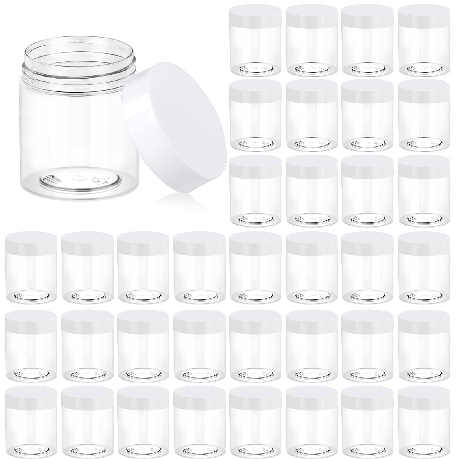 Eternal Moment 36 Pack 1 OZ Plastic Jars Round Clear Cosmetic Container Jars with Lids, Perfect for Lotion, Cream, Ointments, Makeup, Eye Shadow, Rhinestone, Samples, Pot, Travel Storage