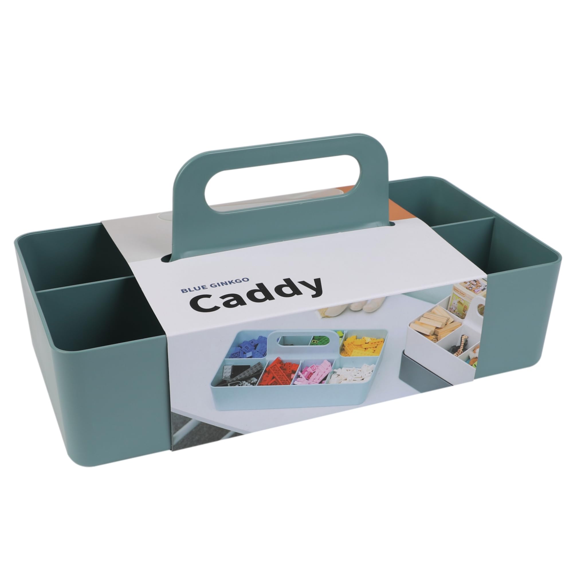 BLUE GINKGO Stackable Organizer Caddy – Korean-Made Portable Tote for Bathroom, Office, Crafts, or School Supplies (Long Rectangle, Blue)