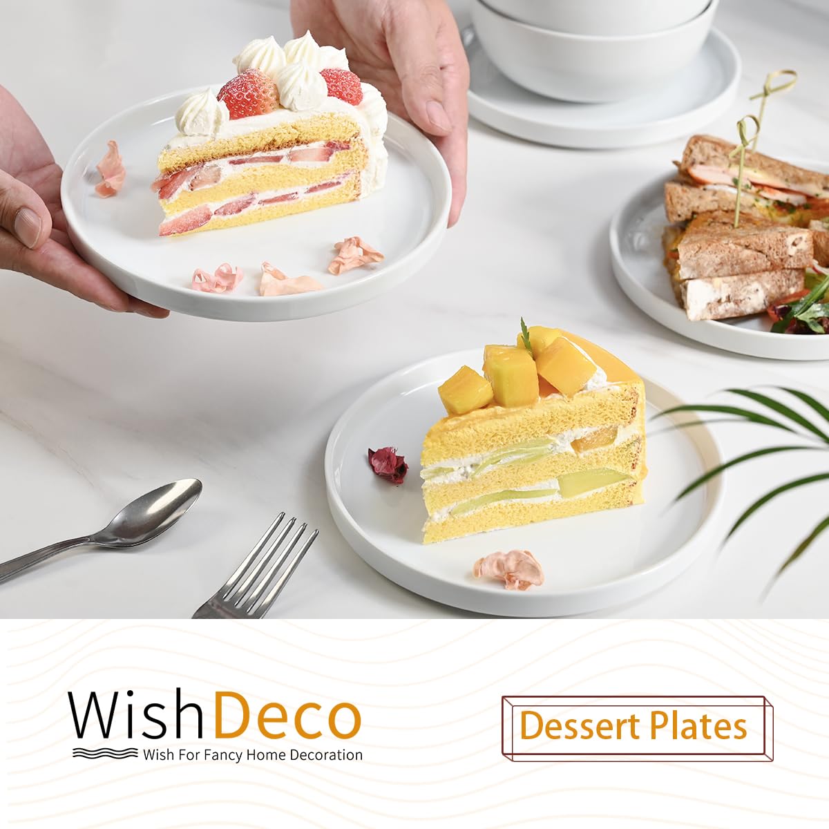 WishDeco White Dinner Plates Set of 4, Ceramic Dining Plates 10.5 inch, Large Salad Plate, Porcelain Kitchen Plate for Pizza, Steak, Microwave and Dishwasher Safe