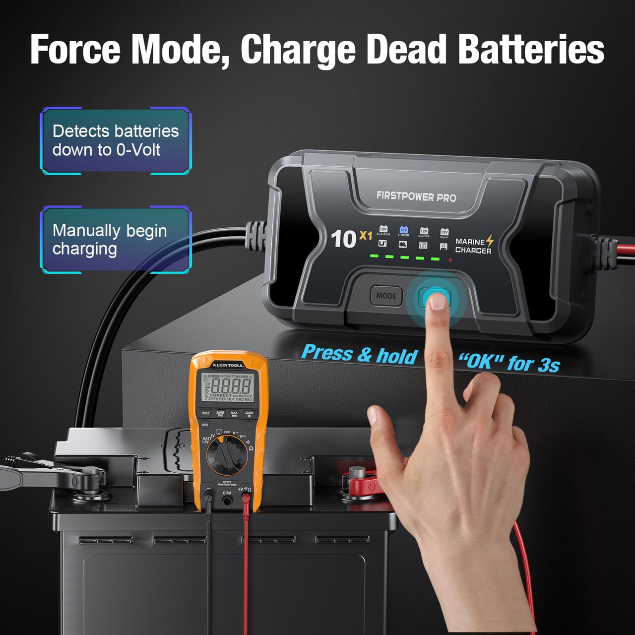 Marine Battery Charger 5X1: 1-Bank, 5A Onboard Battery Charger - 5A Per Bank, 12V Waterproof Boat Batter Charger for SLA/AGM, Lithium, Calcium - Charged 24/7