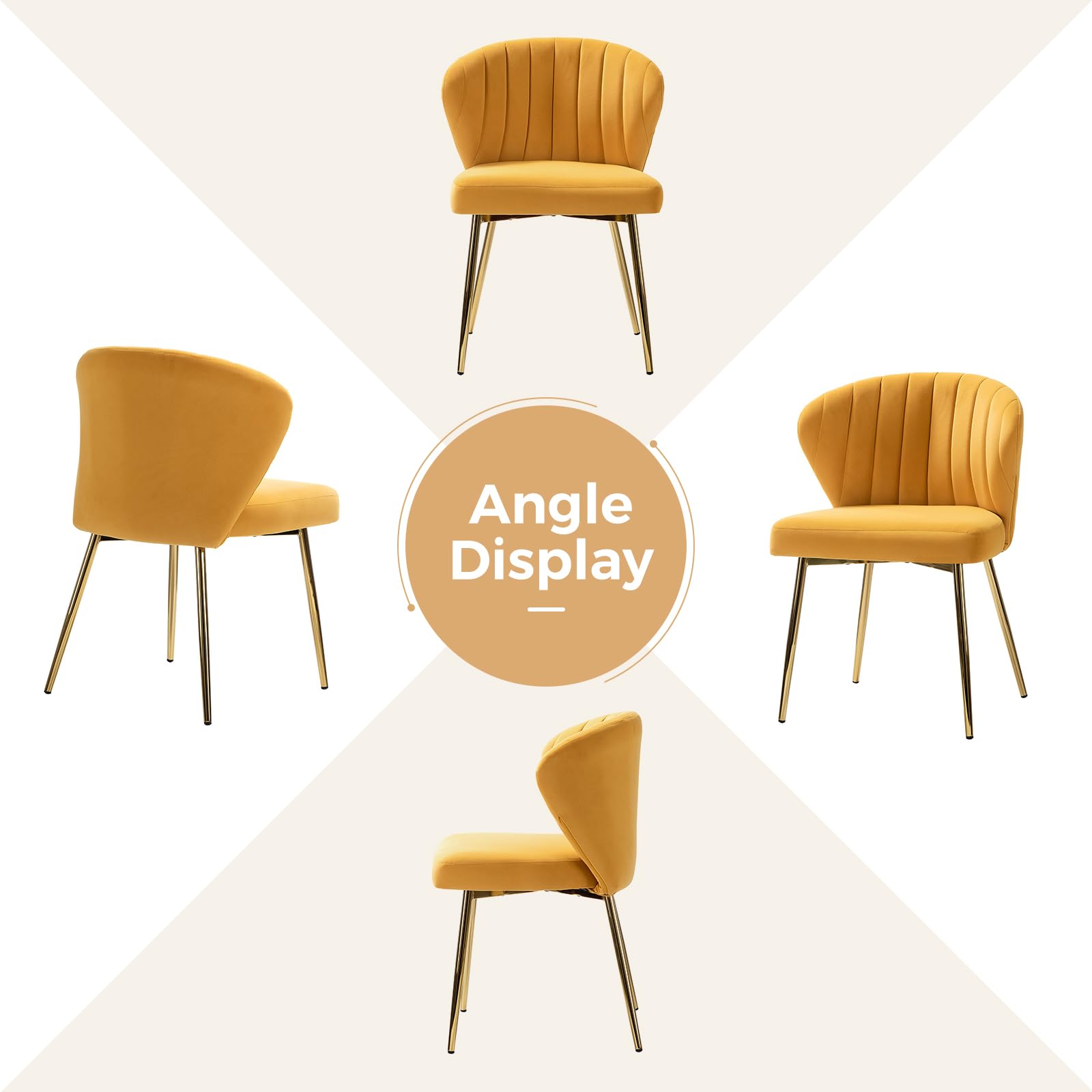 HULALA HOME Velvet Dining Chairs, Modern Small Armless Accent Chair with Gold Metal Legs, Living Room Upholstered Cute Side Chair, Elegant Tufted Back Vanity Chair for Bedroom, Auburn