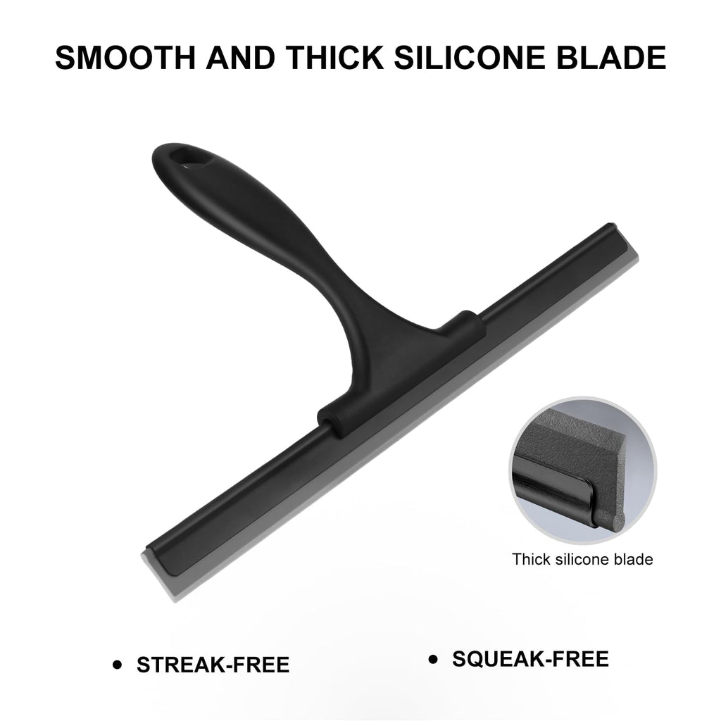 SetSail Squeegee for Shower Glass Door Stainless Steel Shower Squeegee for Glass Doors All-Purpose Window Squeegee for Tile Shower Walls, Sink, Mirror, Bathroom, Car Window Cleaning 10 Inches, Balck