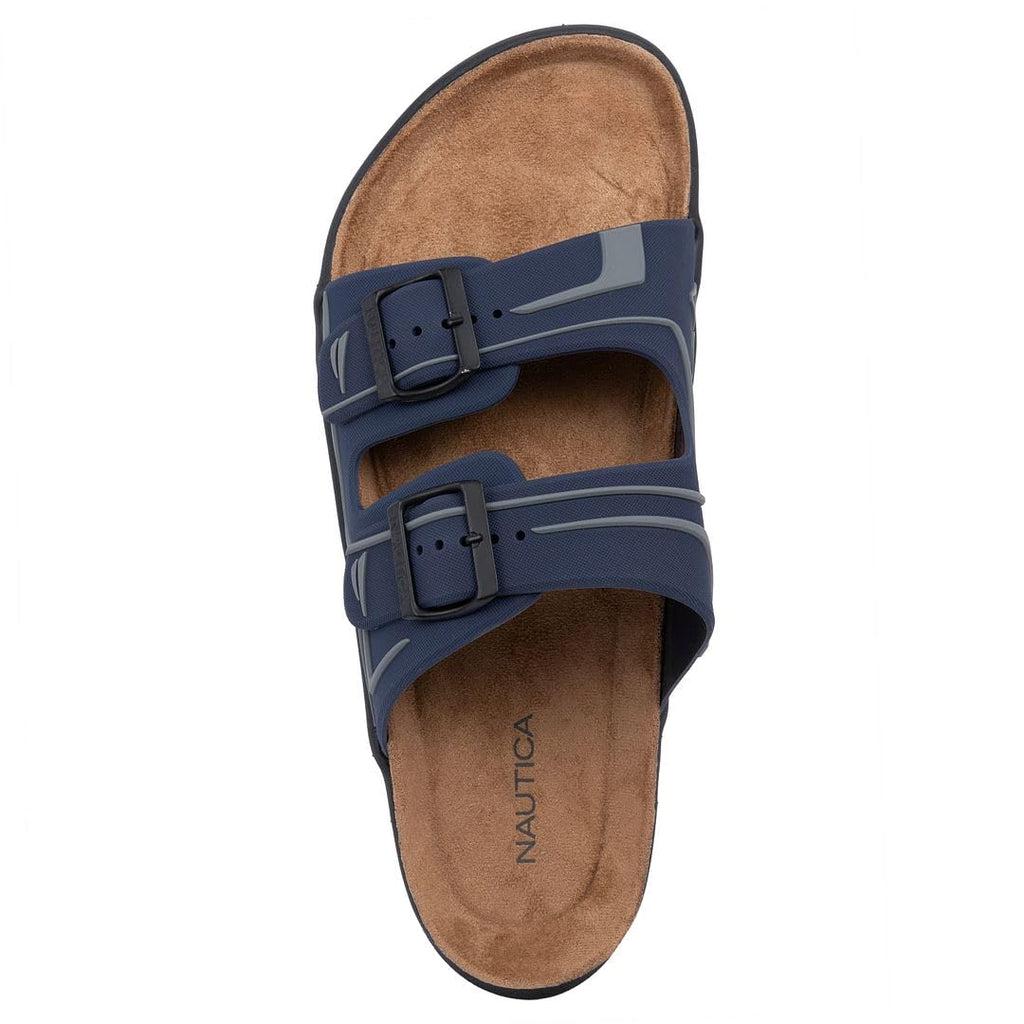 Nautica Men's Sandals - Casual Slides with 2 Adjustable Buckle Straps and Cork Footbed for Ultimate Comfort and Style (Regular/Wide Width, Big Size)