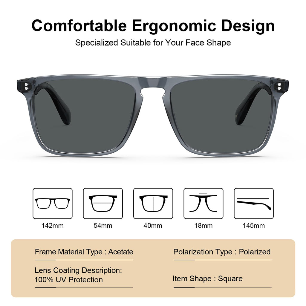 CARFIA Retro Polarized Sunglasses for Men UV Protection Hand-crafted Acetate Frame Fashion Cool Sun Glasses CA53572
