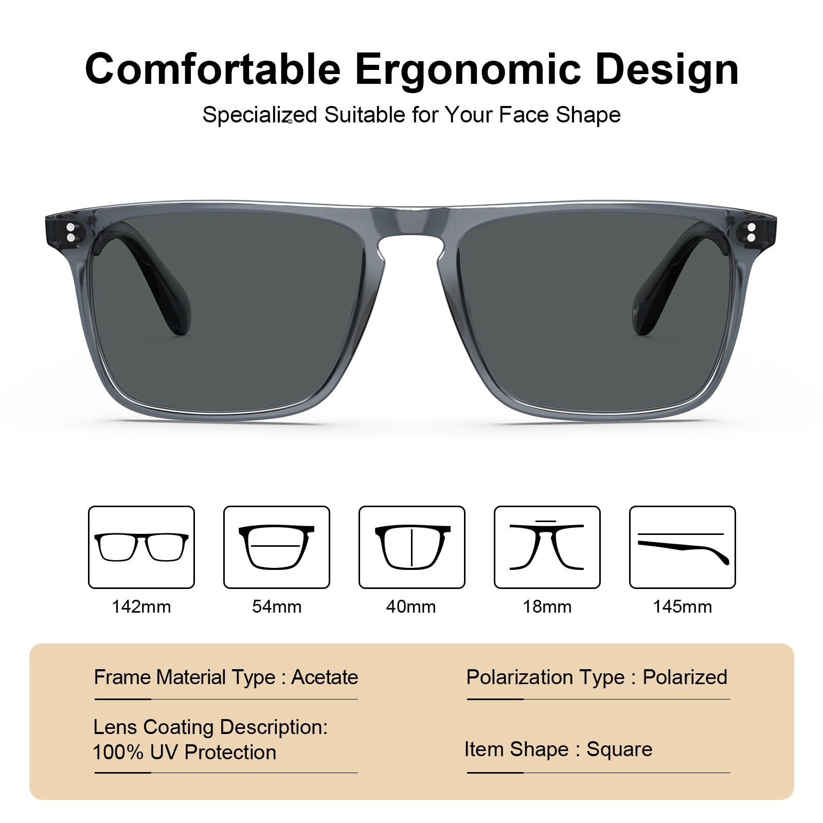 CARFIA Retro Polarized Sunglasses for Men UV Protection Hand-crafted Acetate Frame Fashion Cool Sun Glasses CA53572