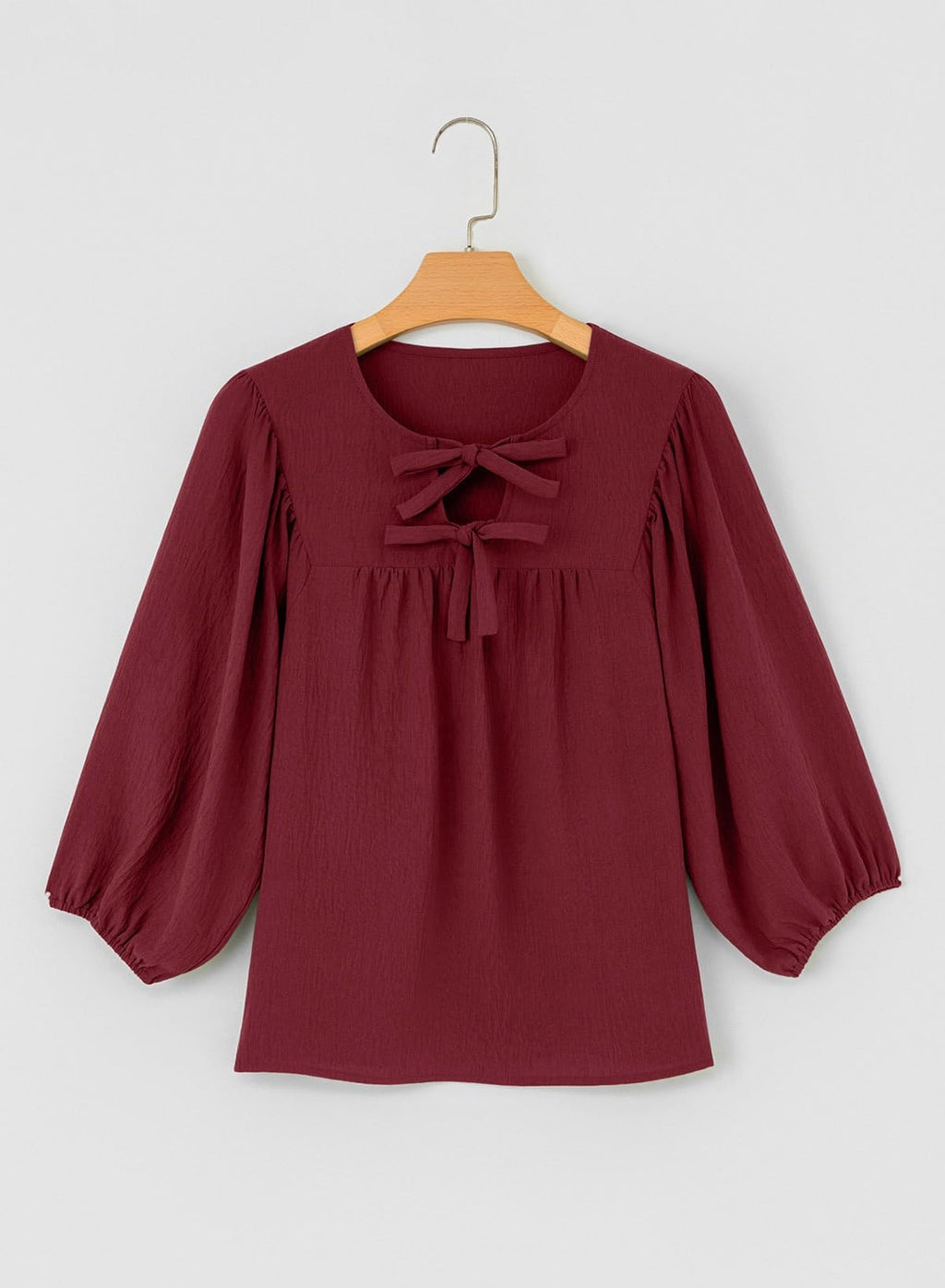SHEWIN Womens Tops 3/4 Sleeves Blouse Babydoll Dressy Casual Top Elegant Bow Tie Loose Ladies Shirts 2026