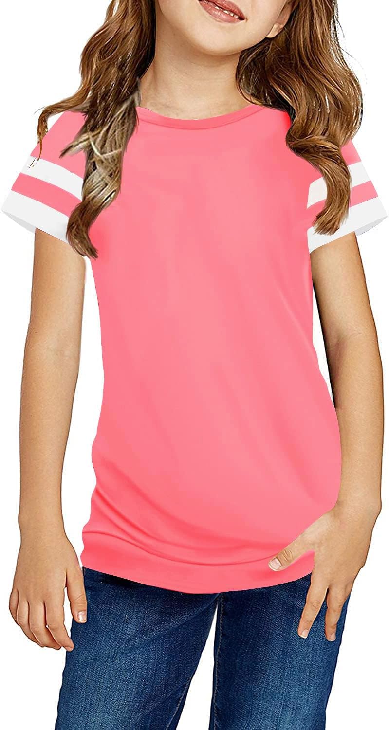 Ebifin Girls Casual Short/Long Sleeve T Shirts Kids Loose Soft Striped Color Block Tunic Tops, Tees Blouses Size 4-15 Years