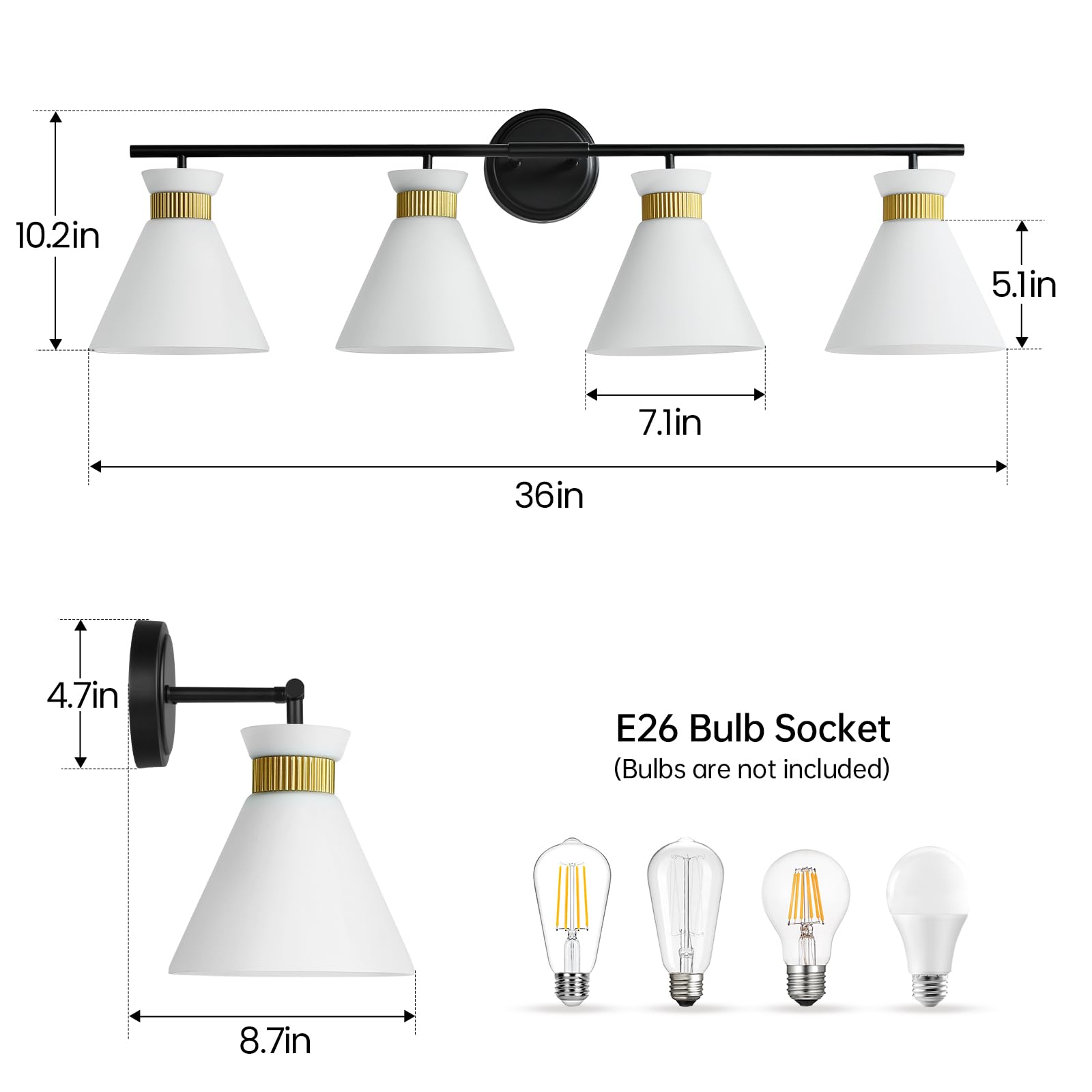 WOSHITU Gold Bathroom Light Fixtures: Modern Vanity Lighting Fixtures 2 Lights for Bathroom Mid Century Vanity Light Sconces Over Mirror with Frosted Milky Glass for Bath Bedroom Makeup