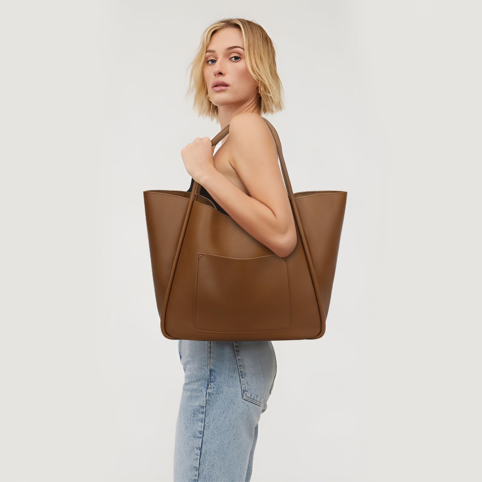 KKXIU Tote Bag for Women Vegan Leather Shoulder Purse Large Capacity Travel Bag
