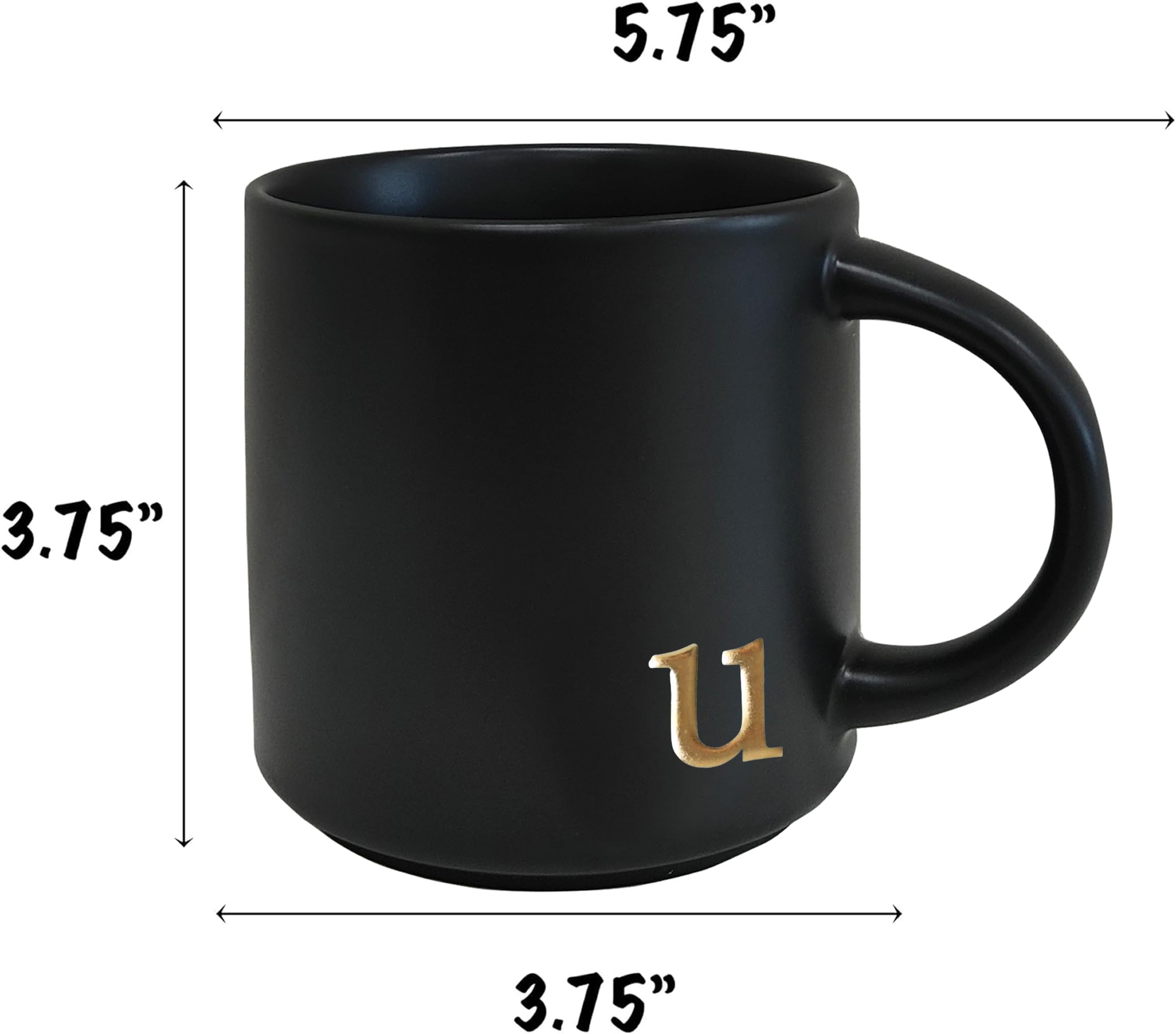COLLECTIVE HOME - Black Monogram Ceramic Mugs, 15 oz Golden Initial Coffee Cups, Elegant Alphabet Tea Mugs, Personalized Halloween Mug with Gift Box, Perfect for Office and Home Décor (a)
